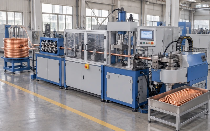 Integrated tube processing line combining several forming operations