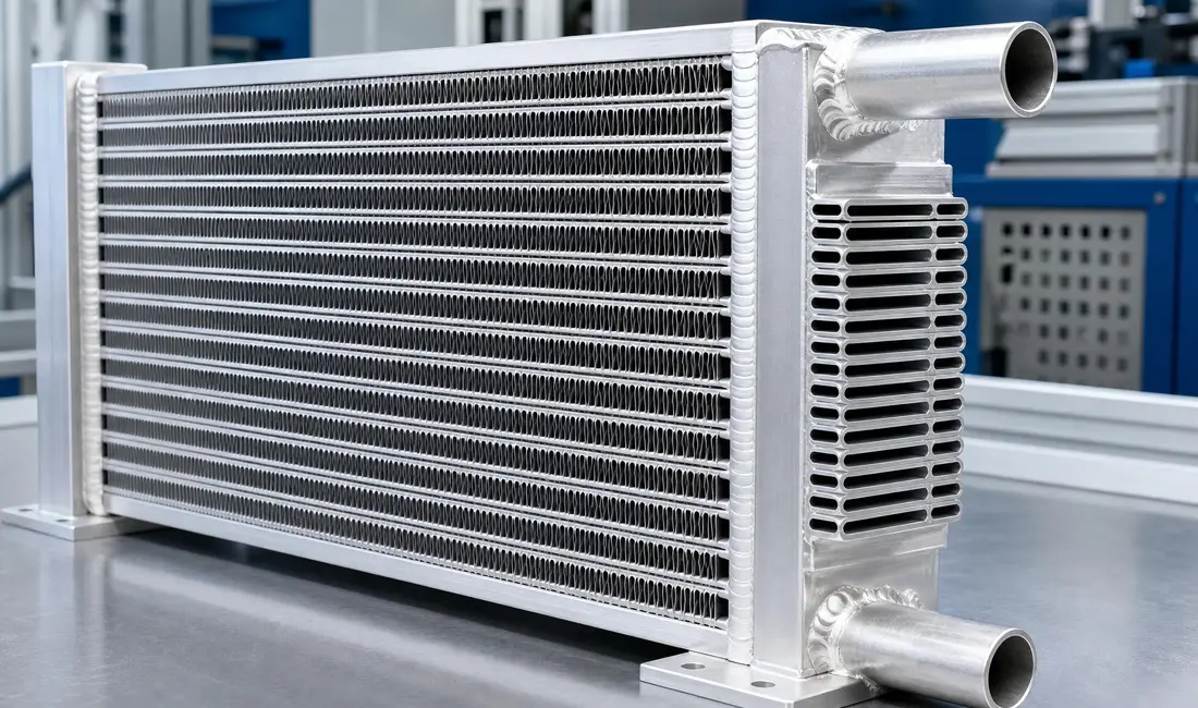 Aluminum microchannel heat exchanger with flat tubes and louvered fins