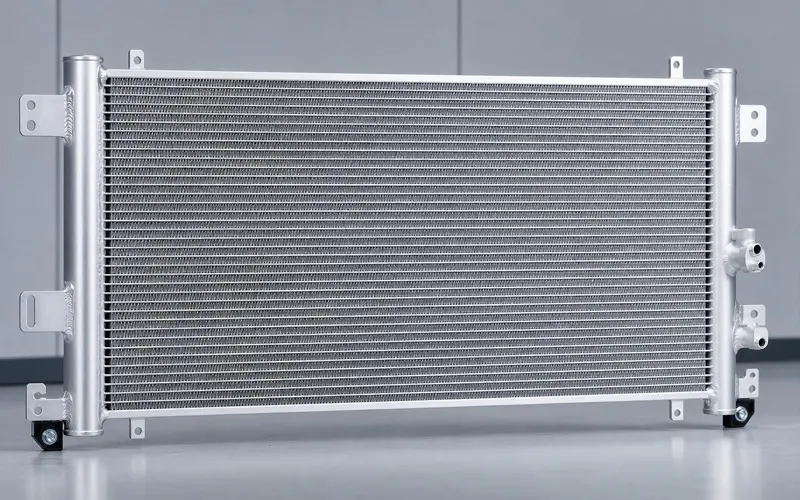 Automotive microchannel condenser made from lightweight aluminum components