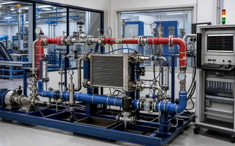 Heat exchanger test rig equipped with sensors and data acquisition instruments
