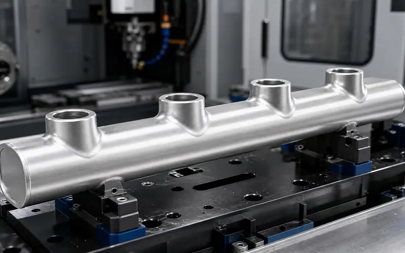 Hydroformed aluminum manifold with integrated ports and smooth contours