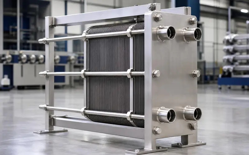 Stainless steel plate heat exchanger with a compact stacked-plate design