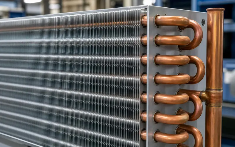 Traditional copper-tube aluminum-fin coil used in HVAC equipment