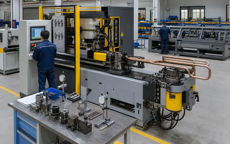 Tube bending machine being assembled and tested at the manufacturer