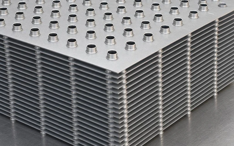 Stamped aluminum fin plates with aligned tube collars